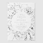 アメリアモダンボエレガントタニカルフローラ結婚ズ ベラム紙招待状 (正面)