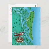 アメリア島フロリダの旅行マップ。 ポストカード (正面/裏面)