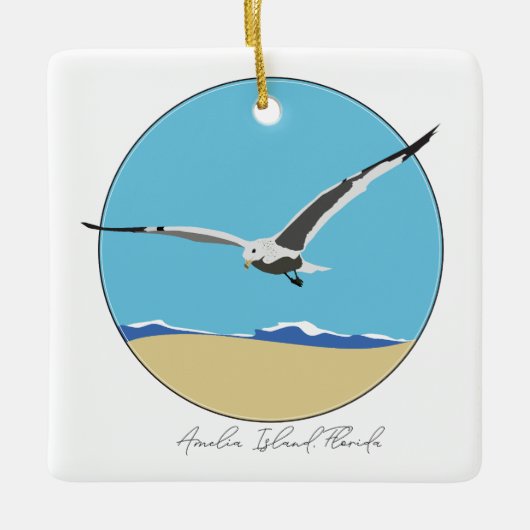 アメリア島，フロリダシーガル飛んでいるオーバービーチ セラミックオーナメント (正面)