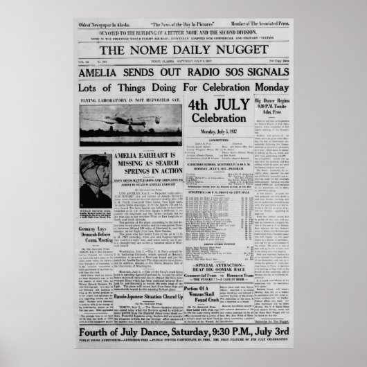 アメリア・イアーハート、1937年7月3日にラジオSOSを送信 ポスター (正面)
