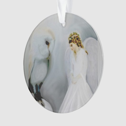 アメリアCarrie著心配の守り神そして白いフクロウ オーナメント (正面)