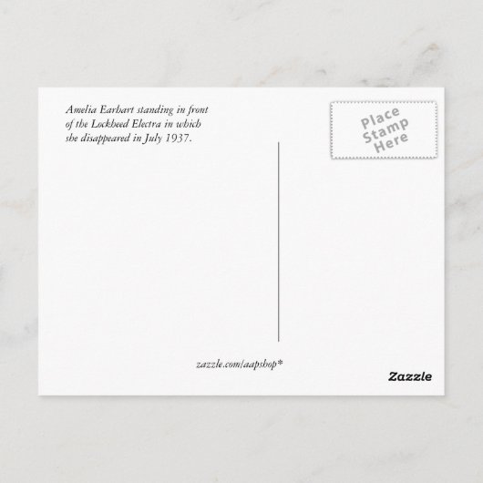 アメリアEarhart ポストカード (裏面)