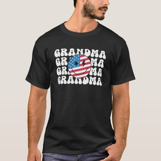 アメリカおばあちゃんレトロGroovy 7月の4thスマイルfa Tシャツ (正面)