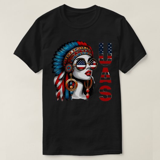 アメリカおみやげ女性国旗ルーツアメリカガール3 Tシャツ (デザイン正面)