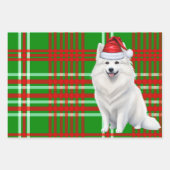 アメリカおもしろいエスキモクリスマスドッグレッドプレイド ラッピングペーパーシート (正面3)
