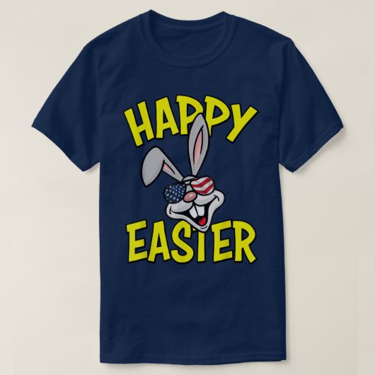 アメリカおもしろい国旗のサングラスハッピーEうさぎ Tシャツ (デザイン正面)
