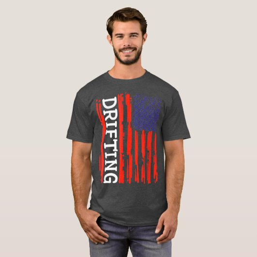アメリカおもしろい国旗のドリフト車バーンアウトレースカー Tシャツ (正面フル)