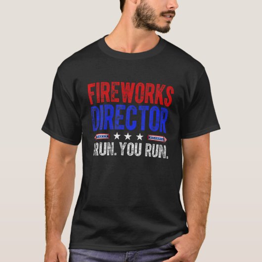 アメリカおもしろい国旗の花火監督ヴィンテージ4日 Tシャツ (正面)
