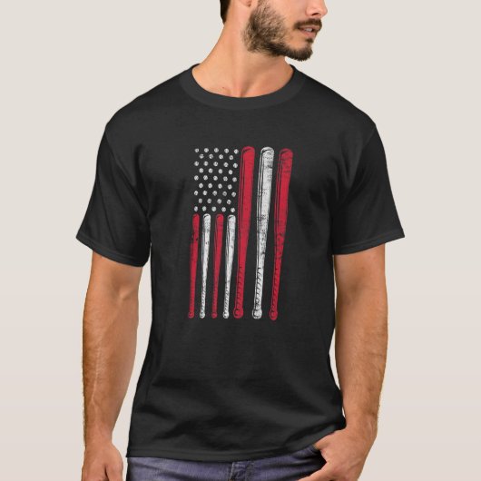 アメリカおもしろい国旗の野球チームプレミアム Tシャツ (正面)