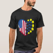 アメリカおもしろい国旗ハート4位のピックボール Tシャツ (正面)