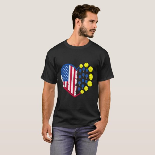 アメリカおもしろい国旗ハート4位のピックボール Tシャツ (正面フル)
