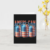 アメリカおもしろい缶ビール缶が7月4日に愛国的な旗を立てる カード (黄色い花)