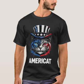 アメリカおもしろい- J4th愛国猫デザイン Tシャツ