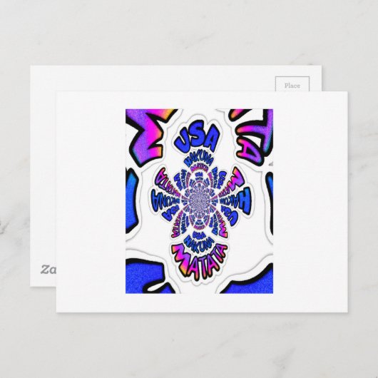 アメリカお祝い:ラブリーおもしろい文字ダイナミック・アート ポストカード (正面/裏面)