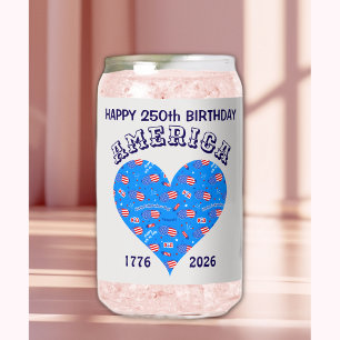 アメリカお誕生日おめでとう ブライトブルーハート ガラス缶