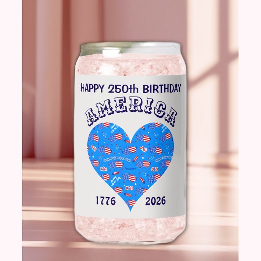 アメリカお誕生日おめでとう ブライトブルーハート ガラス缶