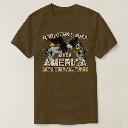 アメリカが三つのインディペンを保使えた神の銃 Tシャツ (デザイン正面)
