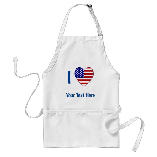 アメリカが大好き (米国国旗ハート) 青いテキストが好き スタンダードエプロン (正面)