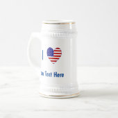アメリカが大好き (米国国旗ハート) 青いテキストが好き ビールジョッキ (正面左)
