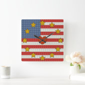 アメリカが大好き-赤、白、青のポルカドット旗 スクエア壁時計 (ホーム)