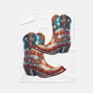 アメリカきらきら光る国旗のカウボーイブーツ フリースブランケット