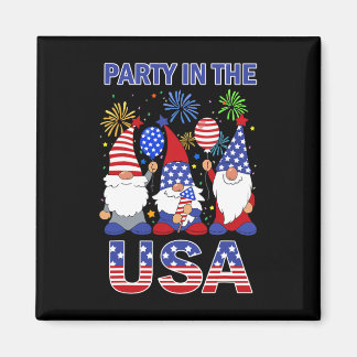 アメリカでパーティーな愛国ノームの旗 7月4日 キッズ マグネット