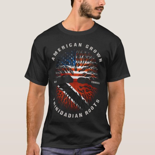アメリカで栽培されたトリニダードのルーツトリニダード国旗 Tシャツ (正面)