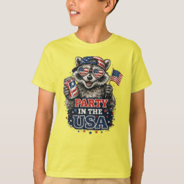 アメリカで楽しいパーティーパトリオティックアライグマTシャツ Tシャツ