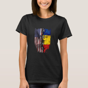 アメリカで育ちルーマニアのルーツを持つアメリカ ルーマニア国旗 Tシャツ