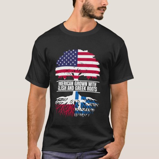 アメリカで育まれた国旗の伝統 ポーランド ギリシャ系ルーツ Tシャツ (正面)