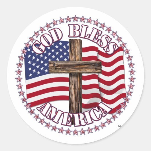 アメリカとアメリカとの十字架の神様の祝福50星 ラウンドシール (正面)