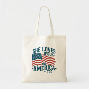 アメリカとイエスを愛し続ける彼女の国旗4日 トートバッグ