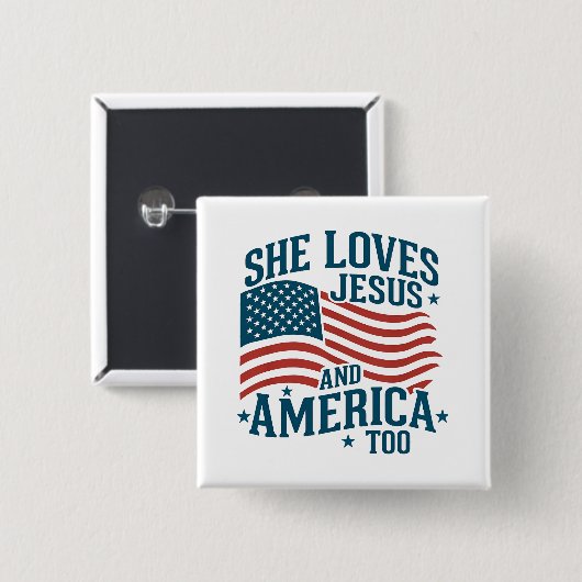 アメリカとイエスを愛し続ける彼女の国旗4日 缶バッジ (正面&裏面)