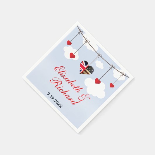 アメリカとイギリスの国旗のハート結婚ズ スタンダードカクテルナプキン (角)
