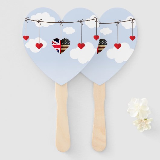 アメリカとイギリスの国旗、王室のハート結婚の ハンドファン (正面&裏面)