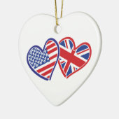 アメリカとイギリスの旗のハート セラミックオーナメント (左)