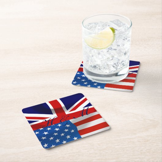 アメリカとイギリスの旗王室の結婚は スクエアペーパーコースター (インサイチュ)