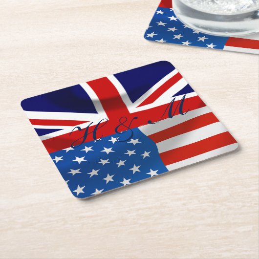 アメリカとイギリスの旗王室の結婚は スクエアペーパーコースター (アングル)