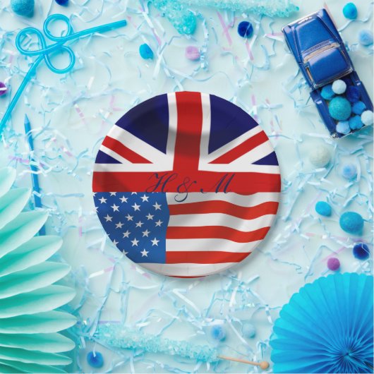 アメリカとイギリスの旗王室の結婚は ペーパープレート (パーティー)