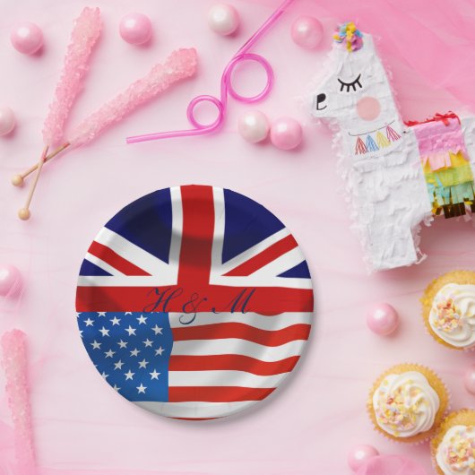 アメリカとイギリスの旗王室の結婚は ペーパープレート (パーティー)