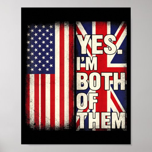 アメリカとイギリス ハーフ USA+UK フラグ ポスター (正面)