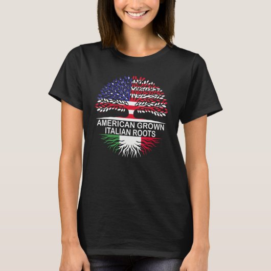 アメリカとイタリアがアメリカの成長したルーツにフラグをイタリアン付ける Tシャツ (正面)