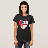 アメリカとイングランドの旗のハート Tシャツ (正面フル)