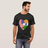 アメリカとインドの国旗ハート Tシャツ (正面フル)