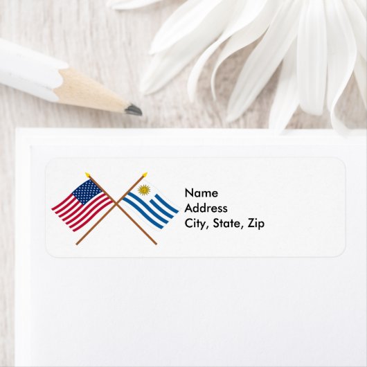 アメリカとウルグアイの国境を越えた国旗 ラベル (インサイチュ)