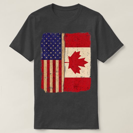 アメリカとカナダ国旗のルーツレース市民カナディア Tシャツ (デザイン正面)