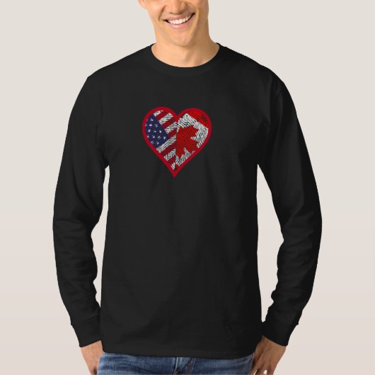 アメリカとカナダ – 2カ国1ハート Tシャツ (正面)
