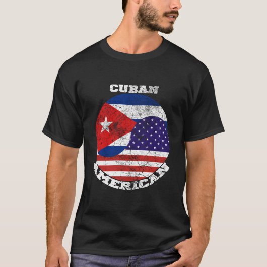 アメリカとキューバのハーフ国旗デザイン Tシャツ (正面)