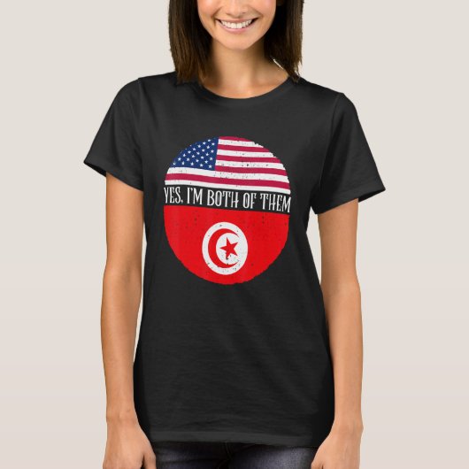 アメリカとチュニジアのヴィンテージ国旗のYes私は両方の Tシャツ (正面)