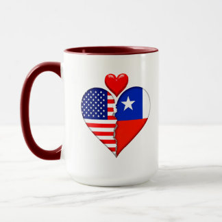 アメリカとチリのハートフラグ スペイン系ヒスパニック文化 マグカップ